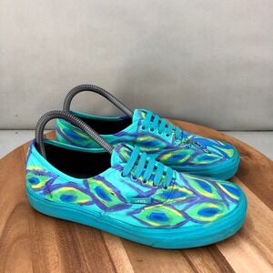 Vans Authentic Custom Painted Blue Peacock Feather Womens Size 9.5
